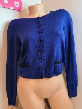 VTG Lord & Taylor Extra Fine Merino Wool Colorblock Bow Cardigan Size XS